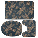 Vintage Dragonfly Pattern Print 3 Piece Bath Mat Set