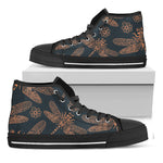 Vintage Dragonfly Pattern Print Black High Top Shoes