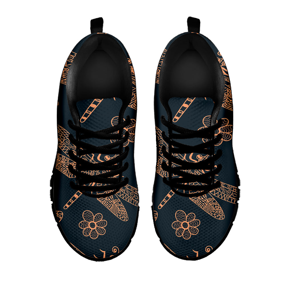 Vintage Dragonfly Pattern Print Black Sneakers