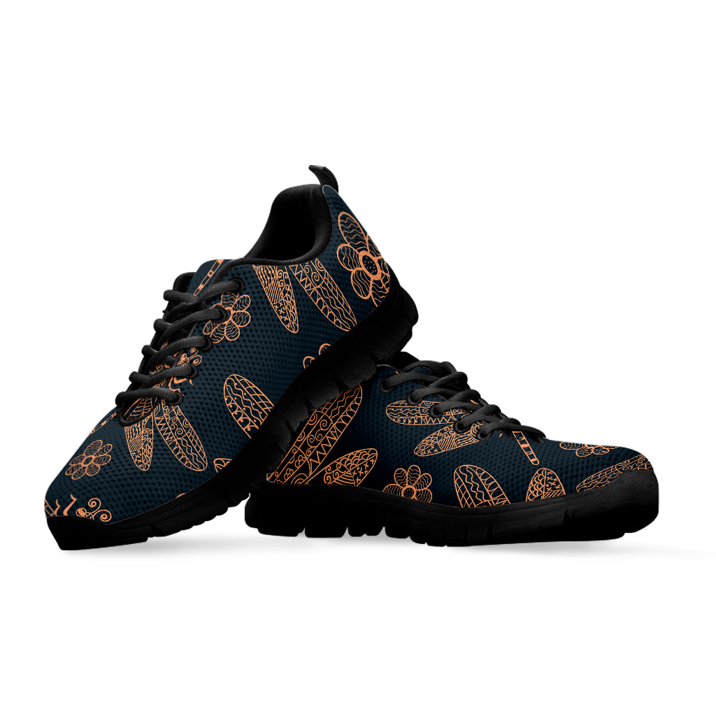 Vintage Dragonfly Pattern Print Black Sneakers