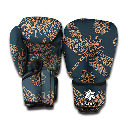 Vintage Dragonfly Pattern Print Boxing Gloves
