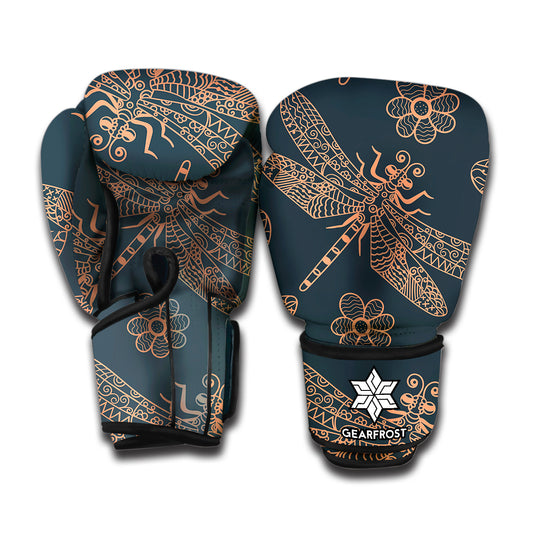 Vintage Dragonfly Pattern Print Boxing Gloves