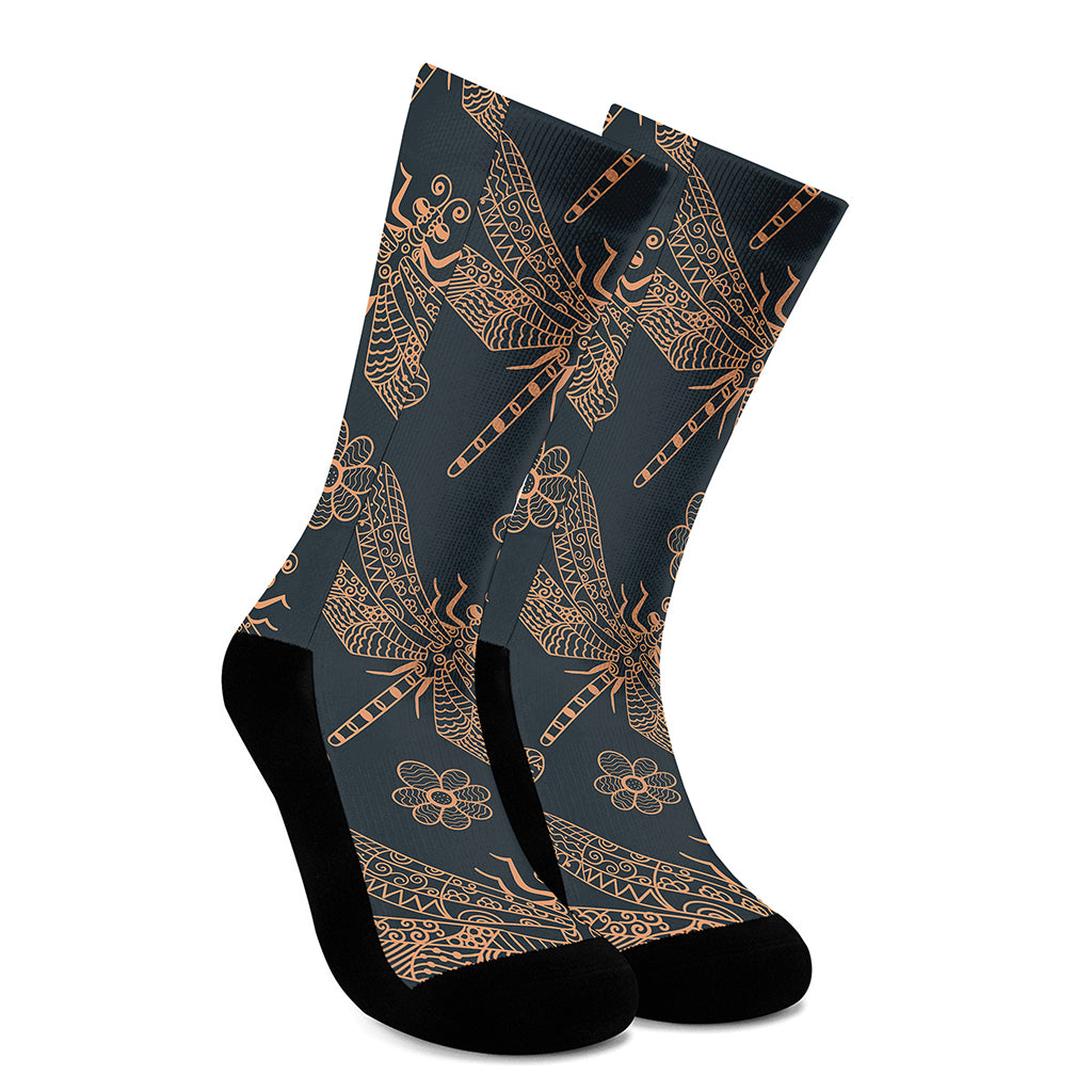 Vintage Dragonfly Pattern Print Crew Socks