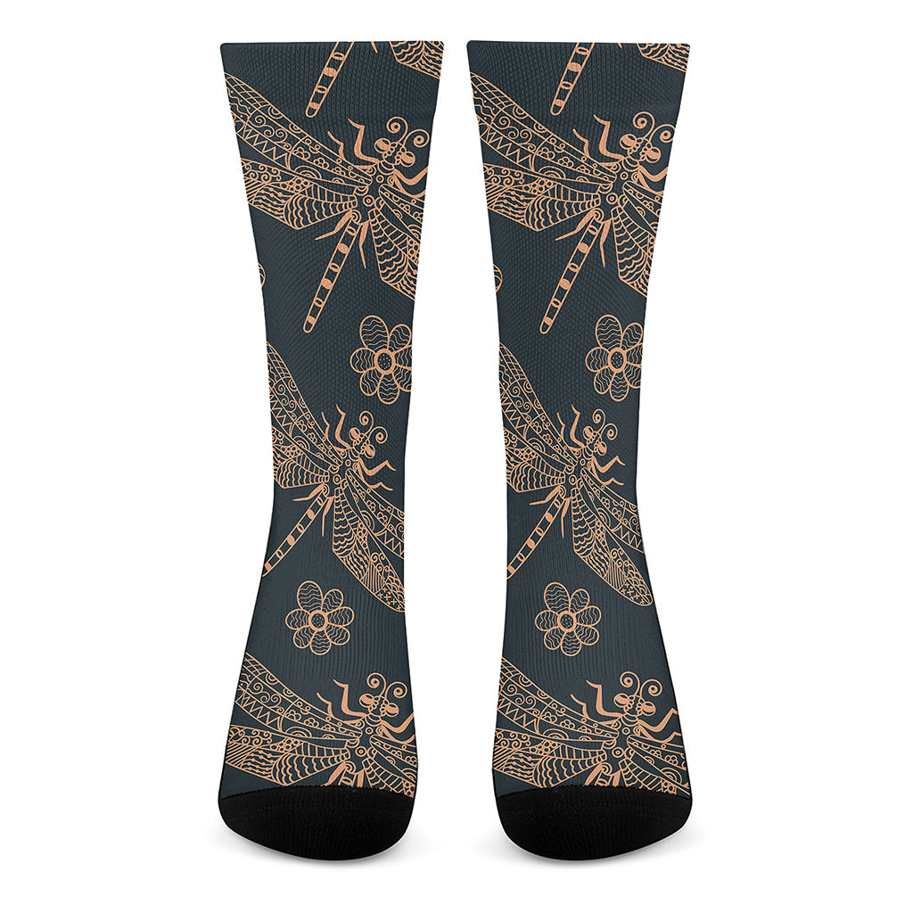 Vintage Dragonfly Pattern Print Crew Socks