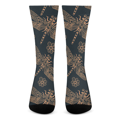 Vintage Dragonfly Pattern Print Crew Socks