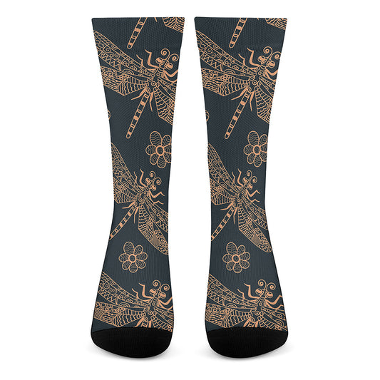 Vintage Dragonfly Pattern Print Crew Socks