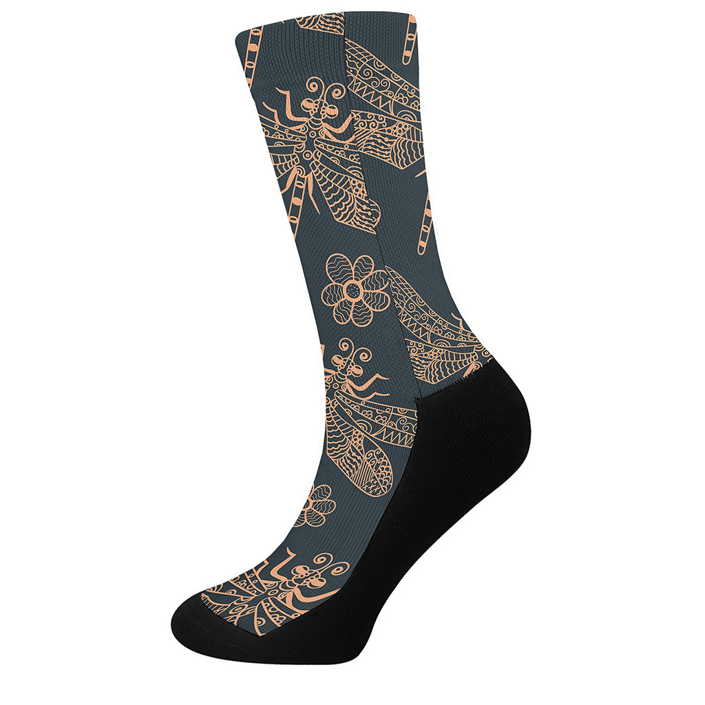 Vintage Dragonfly Pattern Print Crew Socks