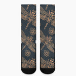 Vintage Dragonfly Pattern Print Crew Socks