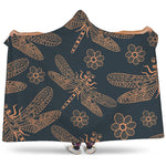 Vintage Dragonfly Pattern Print Hooded Blanket