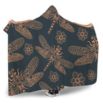 Vintage Dragonfly Pattern Print Hooded Blanket