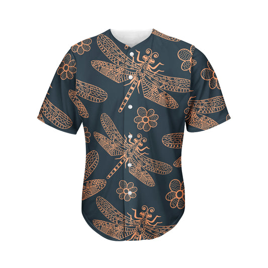 Vintage Dragonfly Pattern Print Men's Baseball Jersey