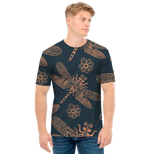 Vintage Dragonfly Pattern Print Men's T-Shirt
