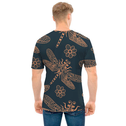 Vintage Dragonfly Pattern Print Men's T-Shirt