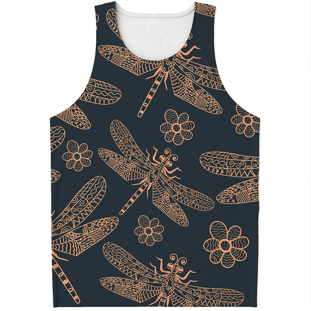 Vintage Dragonfly Pattern Print Men's Tank Top