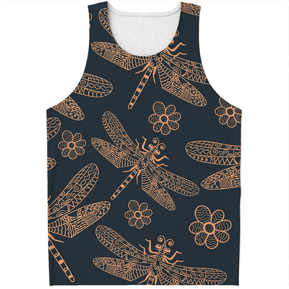 Vintage Dragonfly Pattern Print Men's Tank Top