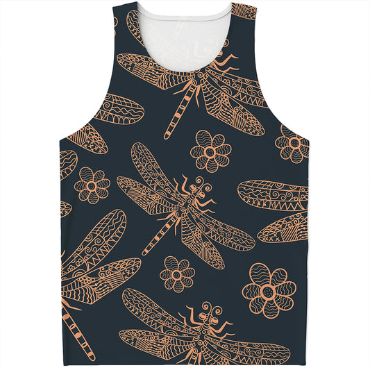 Vintage Dragonfly Pattern Print Men's Tank Top