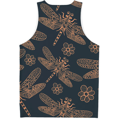 Vintage Dragonfly Pattern Print Men's Tank Top