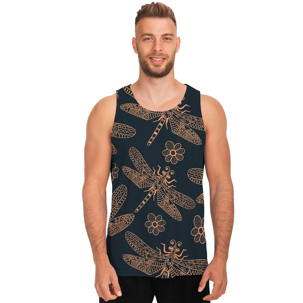 Vintage Dragonfly Pattern Print Men's Tank Top