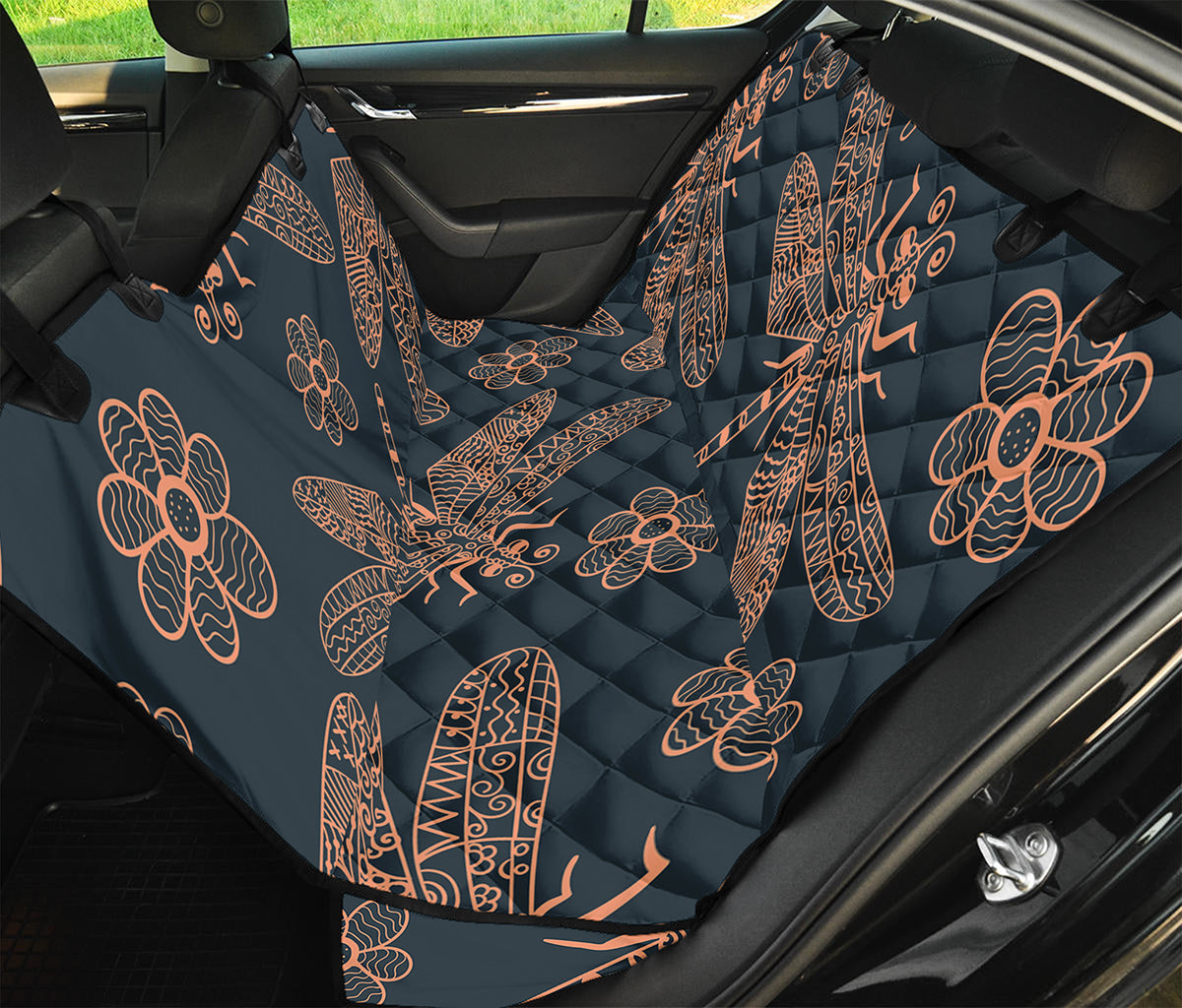 Vintage Dragonfly Pattern Print Pet Car Back Seat Cover
