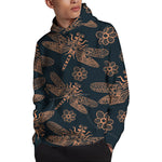 Vintage Dragonfly Pattern Print Pullover Hoodie