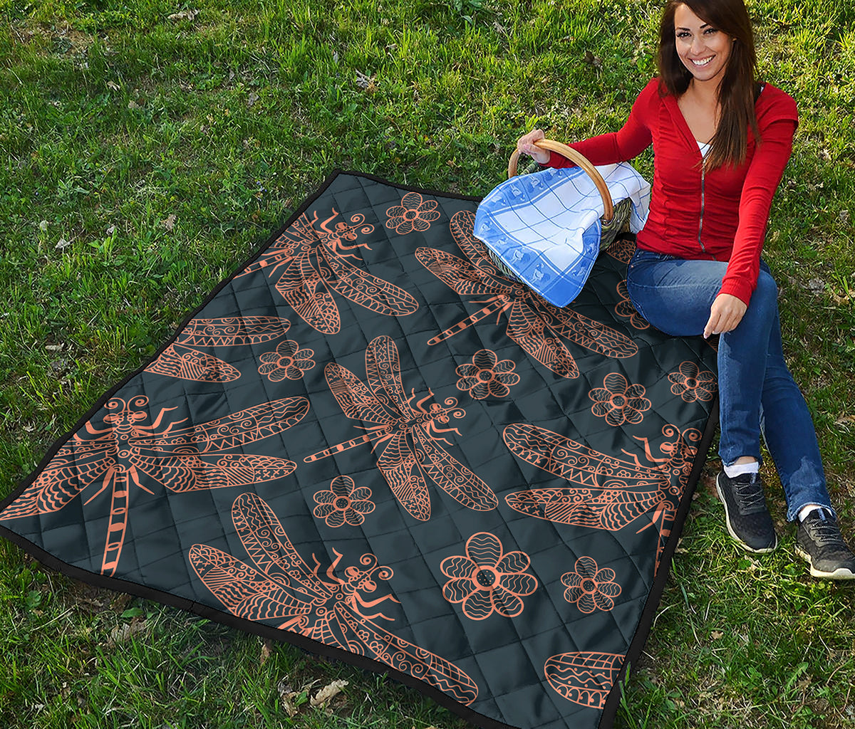 Vintage Dragonfly Pattern Print Quilt