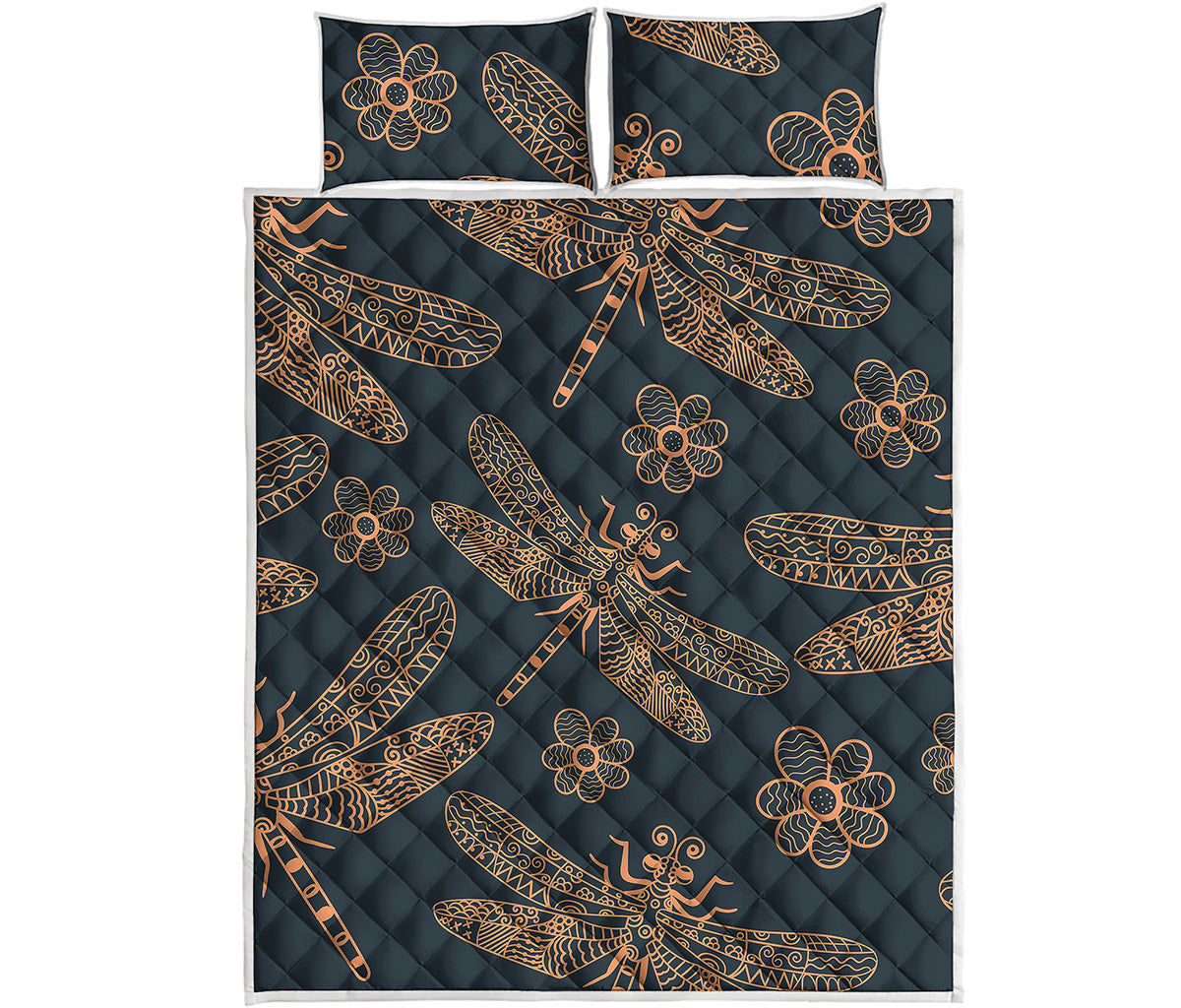Vintage Dragonfly Pattern Print Quilt Bed Set