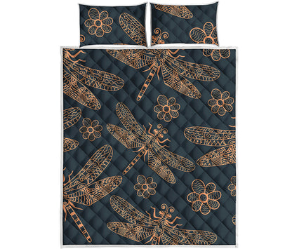 Vintage Dragonfly Pattern Print Quilt Bed Set
