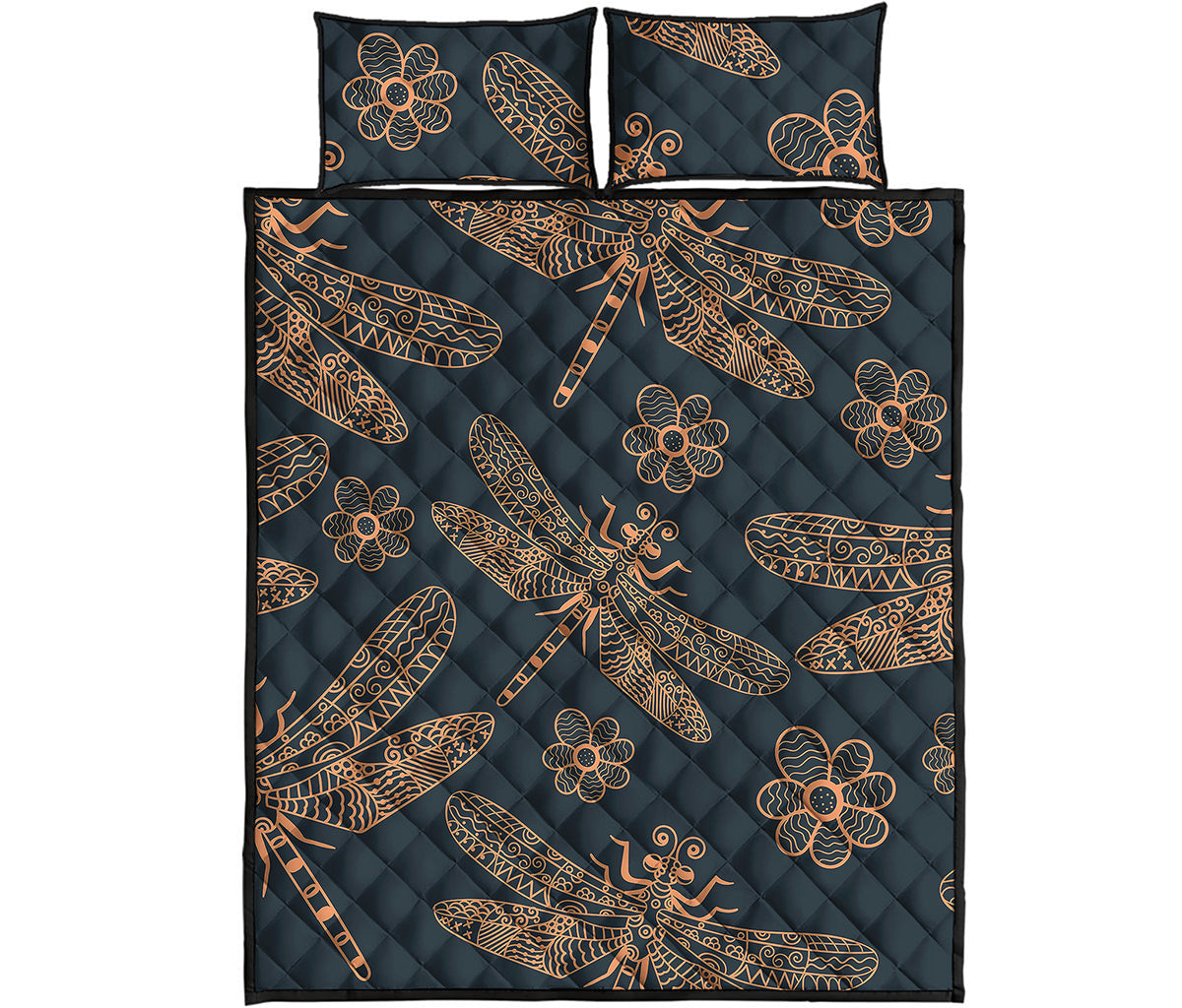 Vintage Dragonfly Pattern Print Quilt Bed Set