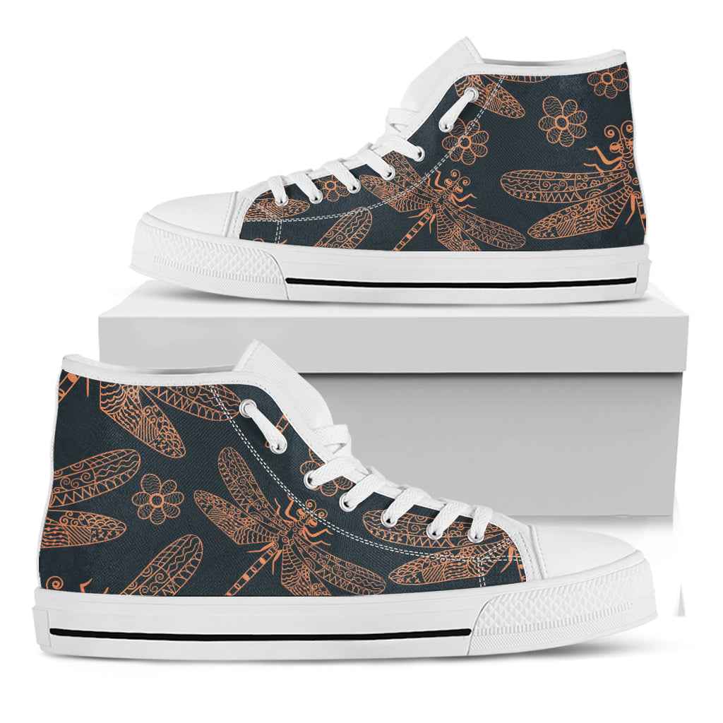Vintage Dragonfly Pattern Print White High Top Shoes