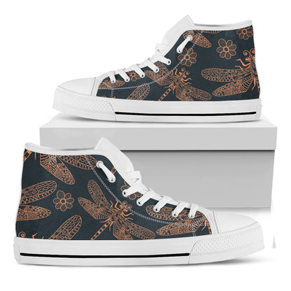 Vintage Dragonfly Pattern Print White High Top Shoes