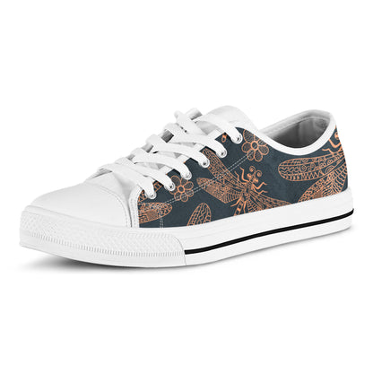 Vintage Dragonfly Pattern Print White Low Top Shoes