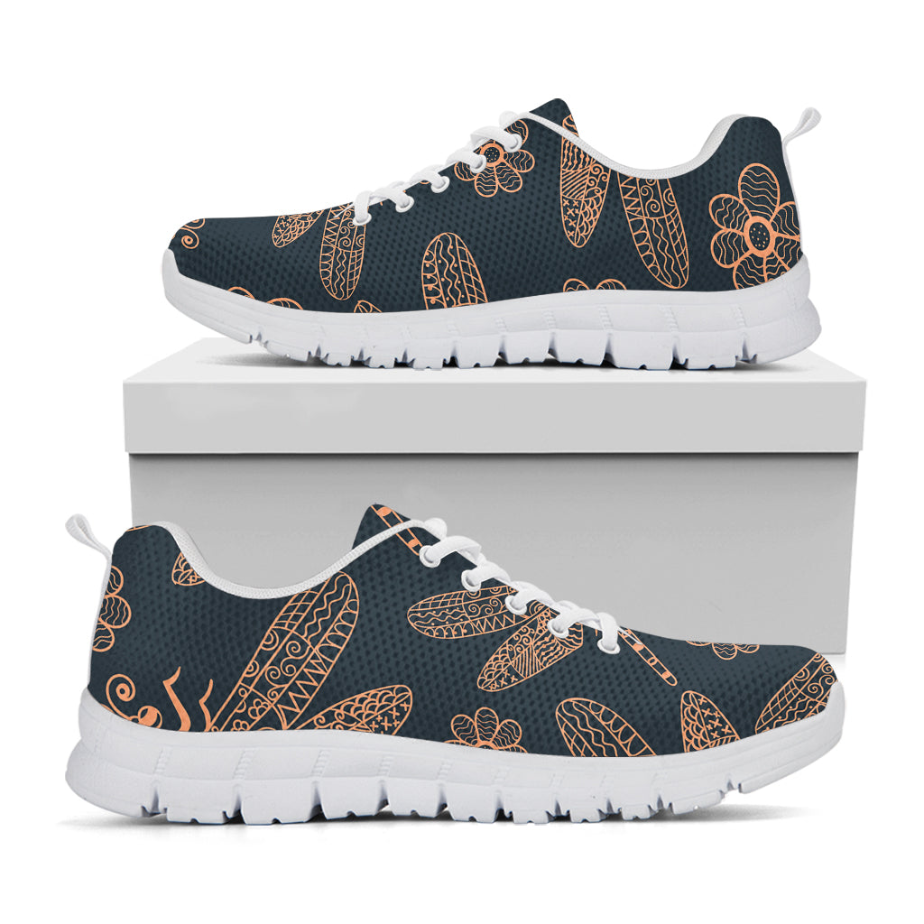 Vintage Dragonfly Pattern Print White Sneakers