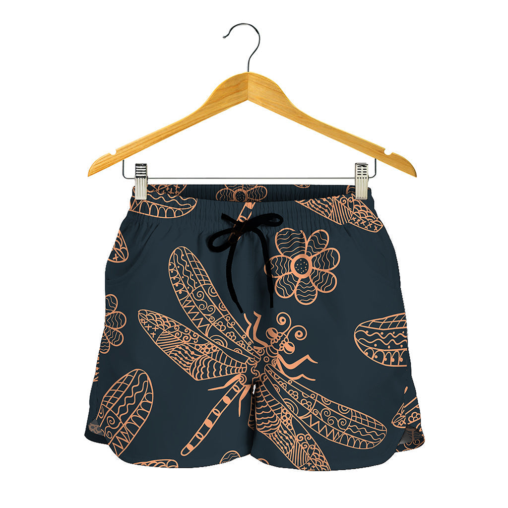Vintage Dragonfly Pattern Print Women's Shorts