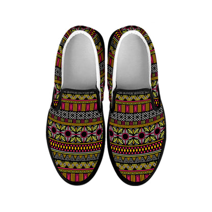 Vintage Ethnic Pattern Print Black Slip On Shoes