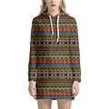 Vintage Ethnic Pattern Print Pullover Hoodie Dress