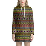Vintage Ethnic Pattern Print Hoodie Dress
