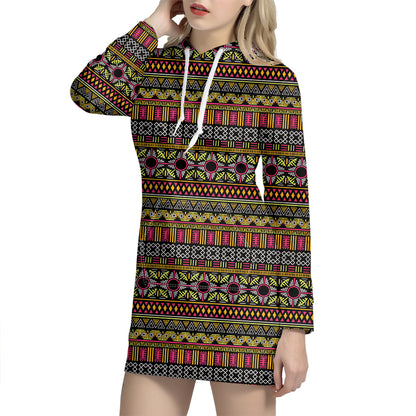 Vintage Ethnic Pattern Print Hoodie Dress