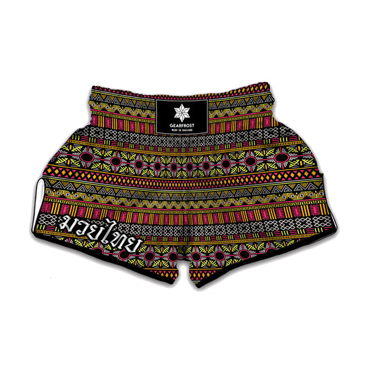 Vintage Ethnic Pattern Print Muay Thai Boxing Shorts