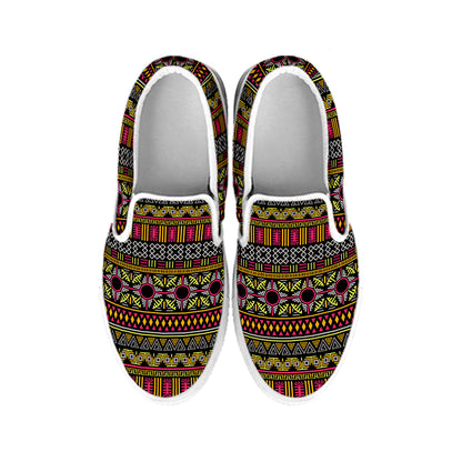 Vintage Ethnic Pattern Print White Slip On Shoes