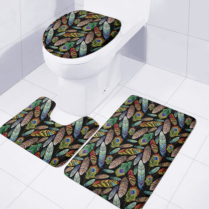 Vintage Feather Pattern Print 3 Piece Bath Mat Set