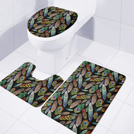 Vintage Feather Pattern Print 3 Piece Bath Mat Set