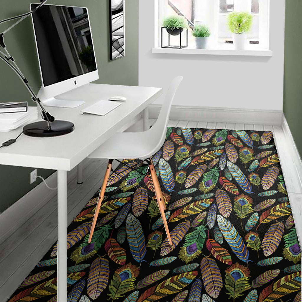 Vintage Feather Pattern Print Area Rug