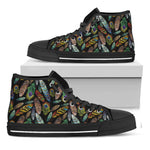 Vintage Feather Pattern Print Black High Top Shoes