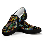 Vintage Feather Pattern Print Black Slip On Shoes