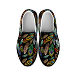 Vintage Feather Pattern Print Black Slip On Shoes
