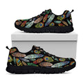 Vintage Feather Pattern Print Black Running Shoes