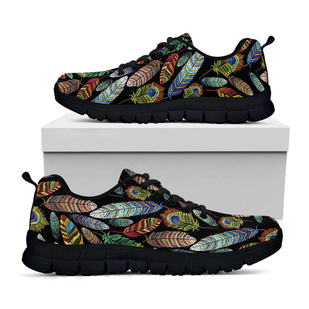 Vintage Feather Pattern Print Black Sneakers