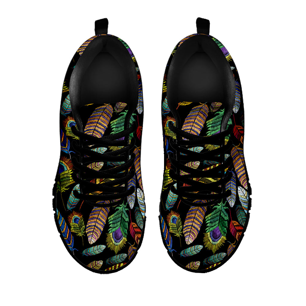 Vintage Feather Pattern Print Black Sneakers