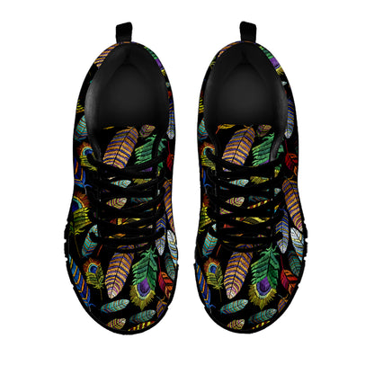 Vintage Feather Pattern Print Black Sneakers