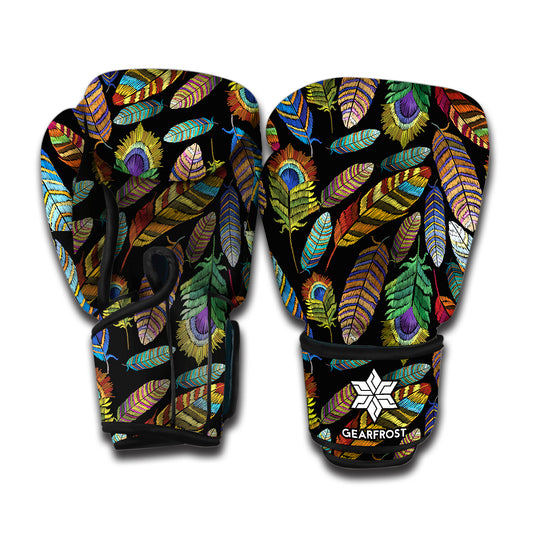 Vintage Feather Pattern Print Boxing Gloves